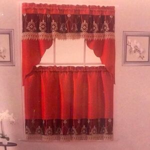 3PC Beatrice Gold Embroidery Kitchen Curtain Set New